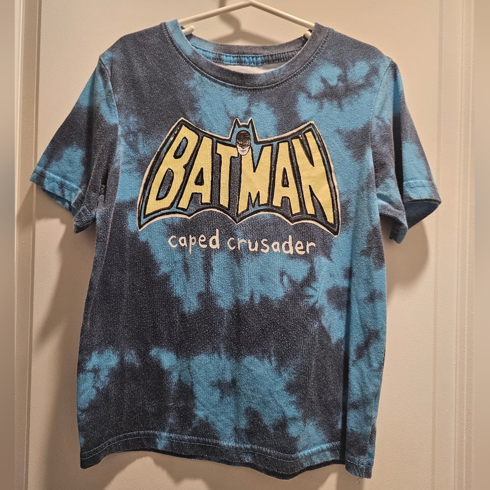 sz6 Batman CAPED‎ CRUSADER blue Tie Dyed Tshirt Superhero DC Comic Book